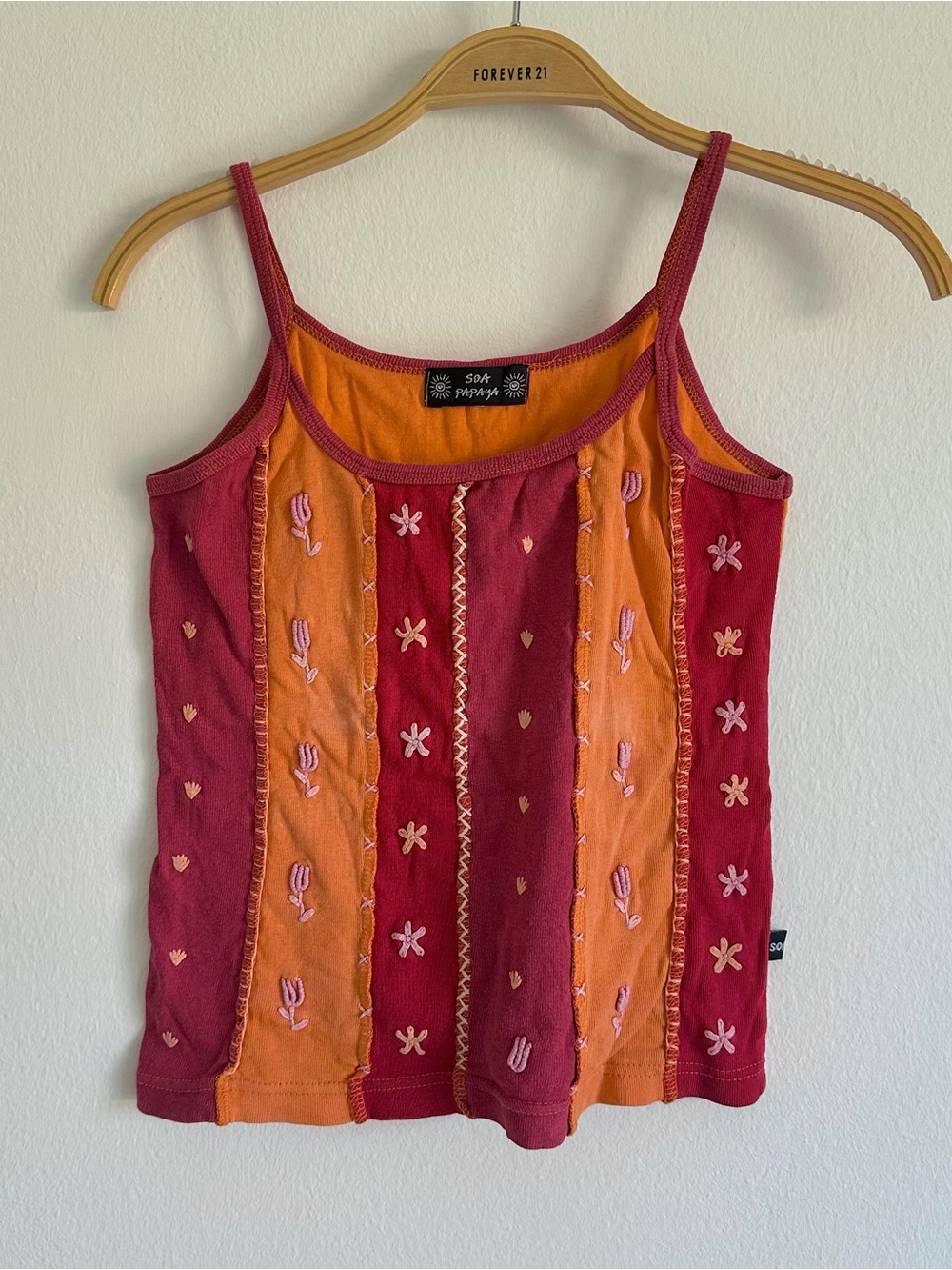 Vintage Y2K Soa Papaya Tank Top Orange Pink Patchwork Floral Fairy Whimsigoth S